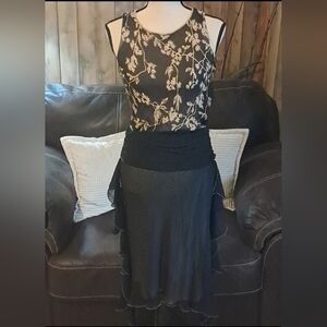 Max Studio Special Edition Silk Black and Tan Floral Asymetric Dress Size S